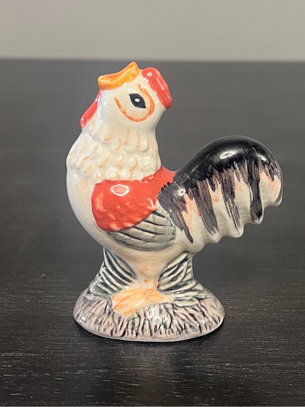 VTG Ceramic Rooster Pie Bird Vent Funnel Hand Painted Folk Art 4.25” Farmhouse